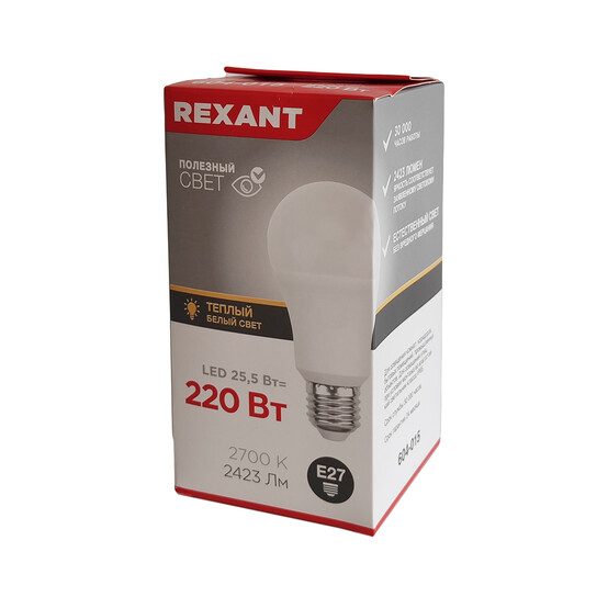 Лампа светодиодная E27 25,5 Вт 2700 K A60 груша 2423 лм Rexant (5/100)