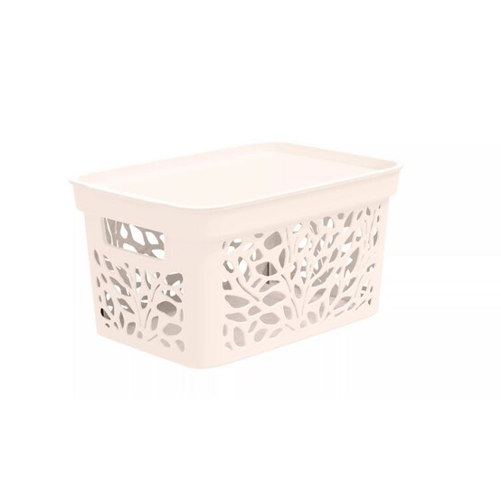 Корзина пластиковая 10 л 33*225*174 мм крышка молочный Leaves Полимербыт (1/12)