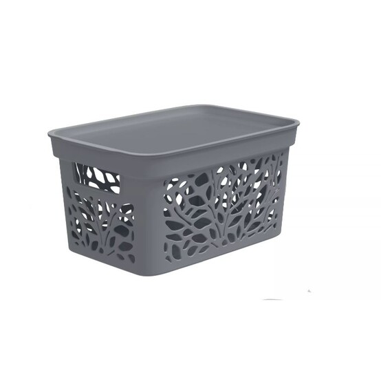 Корзина пластиковая 10 л 33*225*174 мм крышка серый Leaves Полимербыт (1/12)