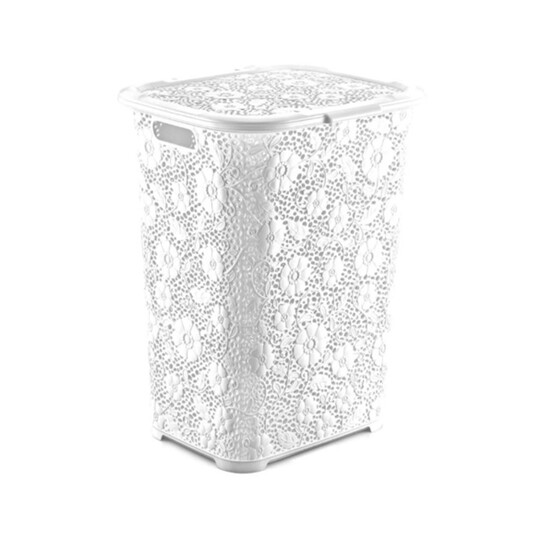 Корзина пластиковая для белья 50 л 428*353*556 мм с крышкой белый Ажур Ddstyle (1/8)