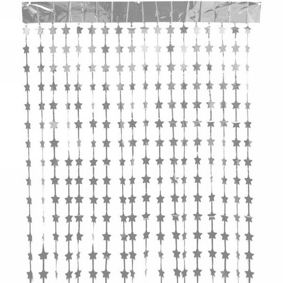 Занавес фольгированный ширина 1 м высота 1,9 м  глянец серебро Звезды Серпантин (1/50)