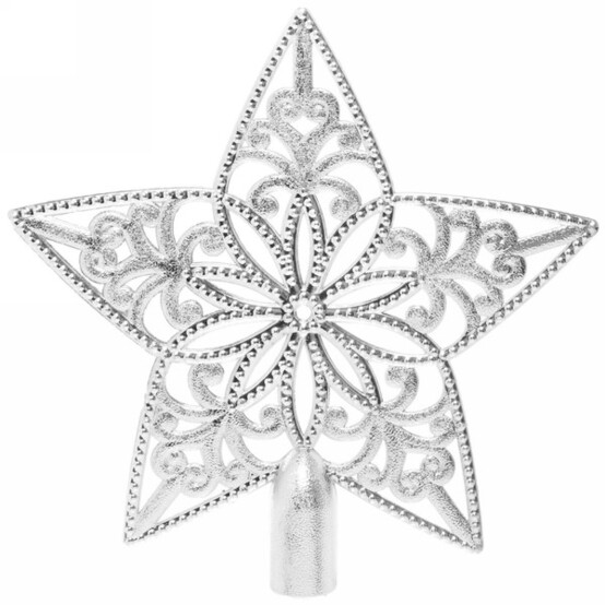 Верхушка пластиковая на елку Звезда 18,5 см серебро Ажур Серпантин (1/500)