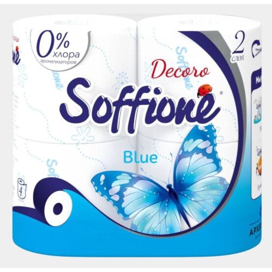 Туалетная бумага Soffione Decoro blue двухслойная, голубая, 4 рулона /10900017 Туалетная бумага Soffione Decoro blue двухслойная, голубая, 4 рулона /10900017