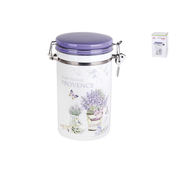 Банка керамическая 1000 мл для сыпучих продуктов с клипсой под упак Lavender Коралл (1/36)