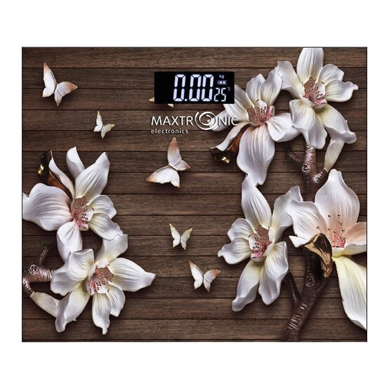 Весы напольные электронные стекло 180 кг 25*21 см Цветы на коричневом Maxtronic (1/10)