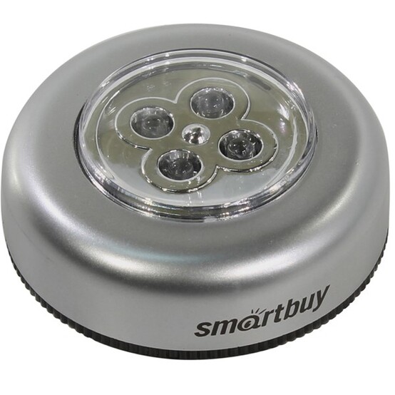 Светодиодный фонарь PUSH LIGHT 1 шт х4 LED Smartbuy 3AAA, серебристый (200)